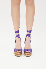 Dolce & Gabbana Purple & Beige Wicker Wrapped Wedge Sandal