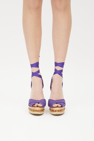 Dolce & Gabbana Purple & Beige Wicker Wrapped Wedge Sandal