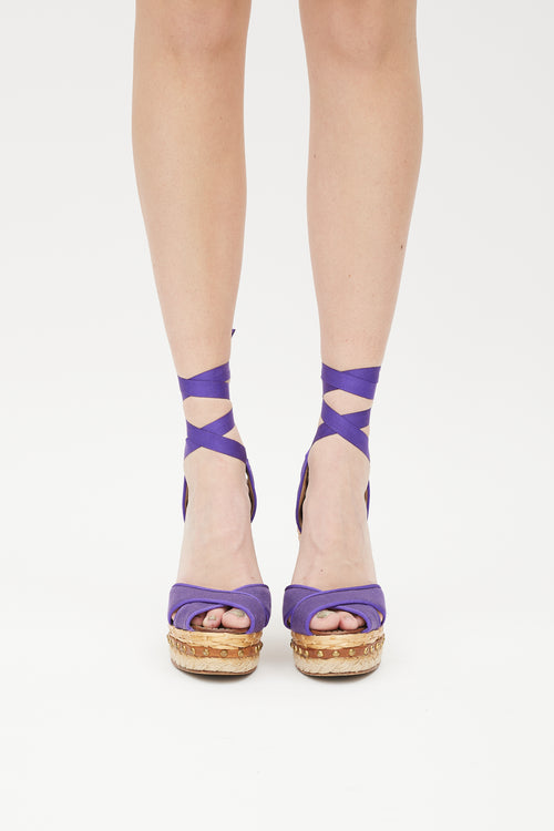 Dolce & Gabbana Beige & Purple Wicker Wrap Sandal