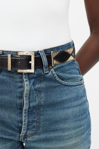 Dolce & Gabbana Black & Beige Textured Leather Panelled Belt