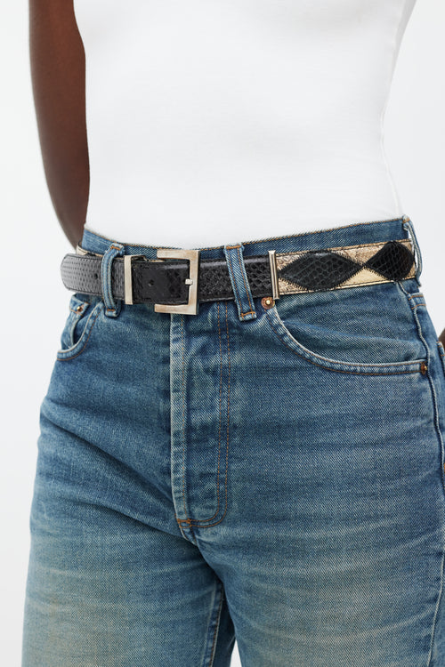 Dolce & Gabbana Black & Beige Textured Leather Panelled Belt