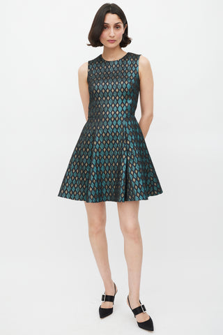 Dolce & Gabbana Black Blue & Gold Jacquard Diamond Dress
