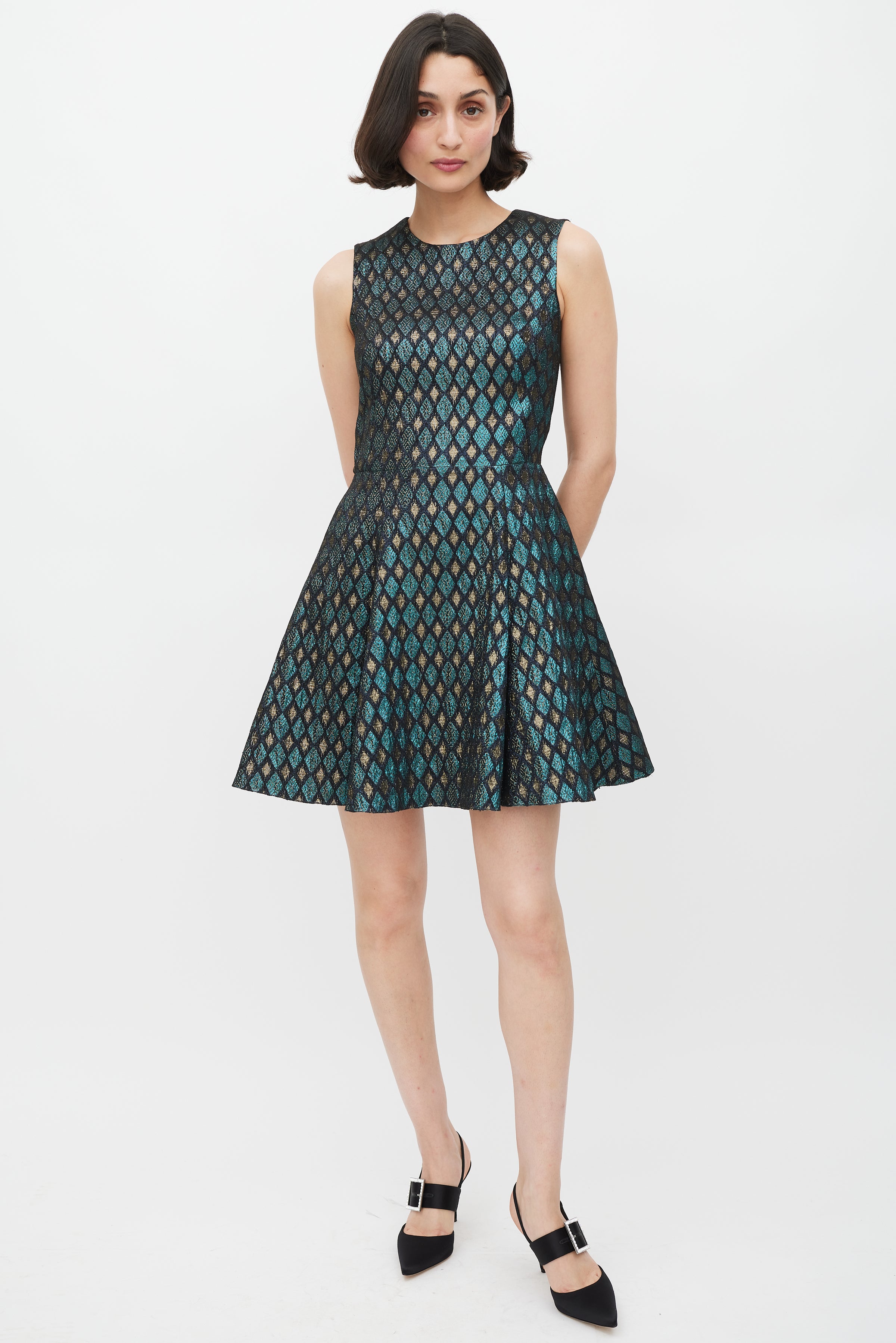 Dolce & Gabbana // Black Blue & Gold Jacquard Diamond Dress VSP Consignment Dolce & Gabbana // Black Blue & Gold Jacquard Diamond Dress VSP Consignment