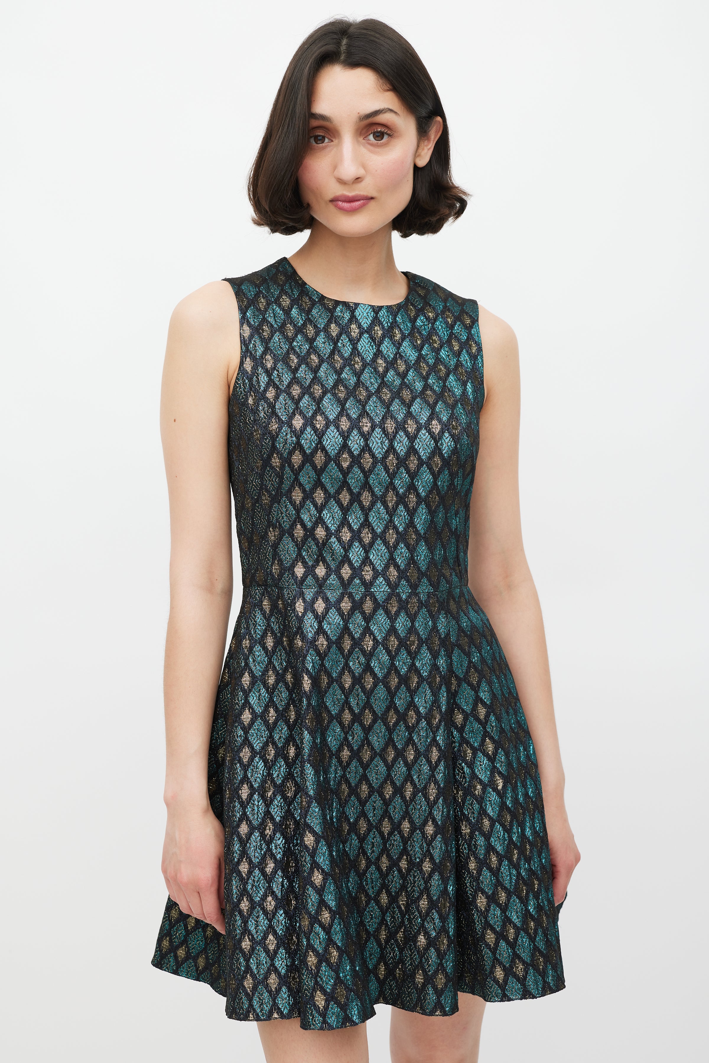 Dolce & Gabbana // Black Blue & Gold Jacquard Diamond Dress VSP Consignment Dolce & Gabbana // Black Blue & Gold Jacquard Diamond Dress VSP Consignment