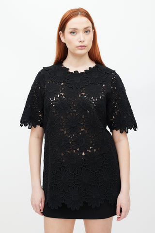 Dolce & Gabbana Black Crocheted Floral Top