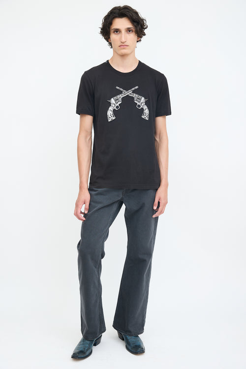 Dolce & Gabbana Black Embroidered Double Gun T-Shirt