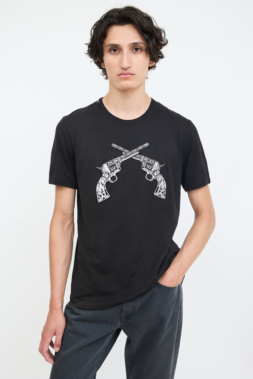 Dolce & Gabbana Black Embroidered Double Gun T-Shirt