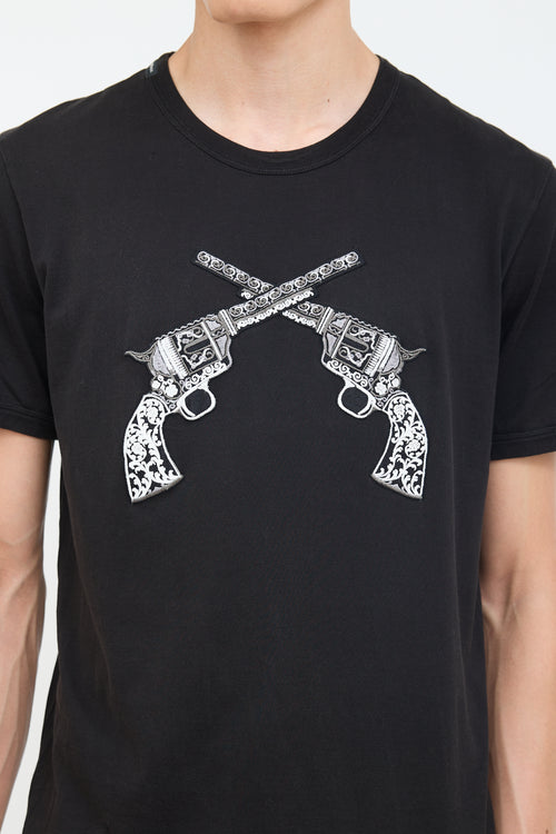 Dolce & Gabbana Black Embroidered Double Gun T-Shirt