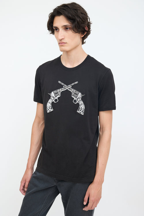 Dolce & Gabbana Black Embroidered Double Gun T-Shirt