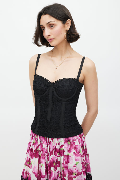 Dolce & Gabbana Black Floral Lace Bustier Top