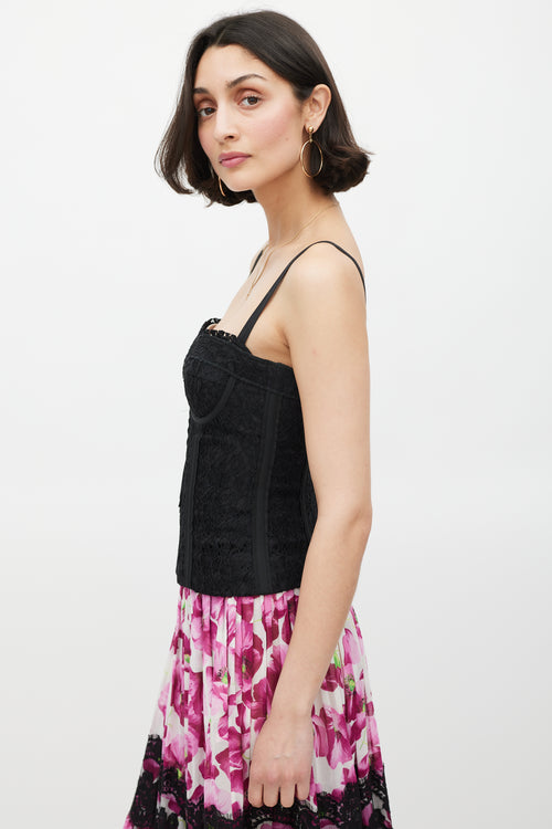 Dolce & Gabbana Black Floral Lace Bustier Top