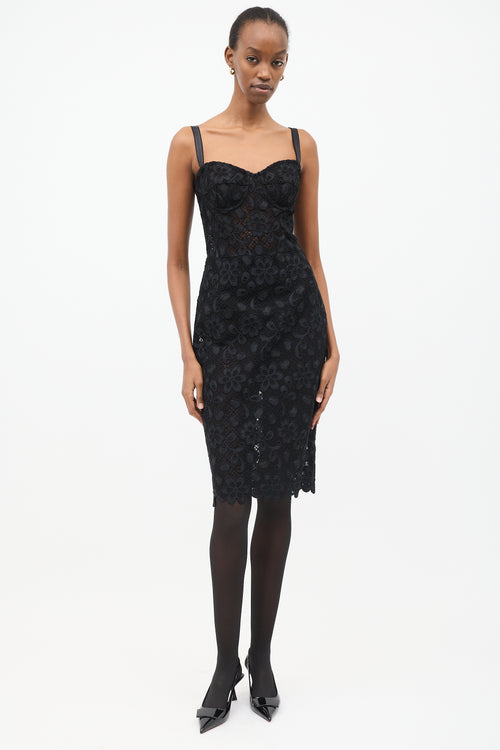 Dolce & Gabbana Black Floral Lace Midi Dress