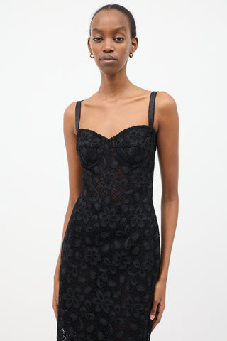 Dolce & Gabbana Black Floral Lace Midi Dress