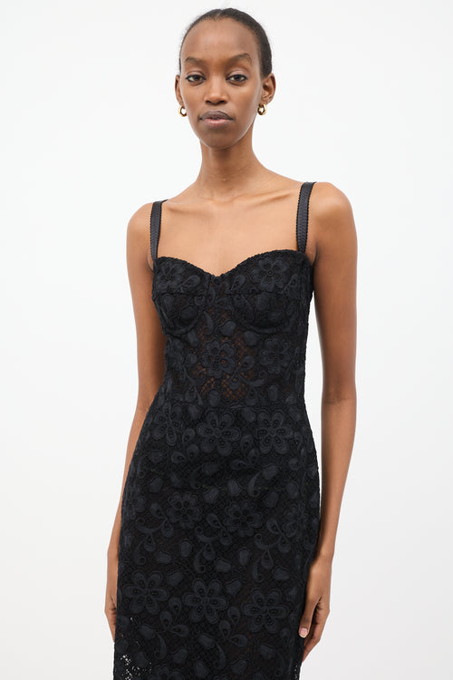 Dolce & Gabbana Black Floral Lace Midi Dress