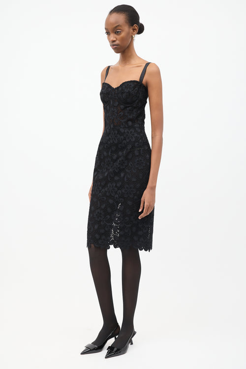 Dolce & Gabbana Black Floral Lace Midi Dress