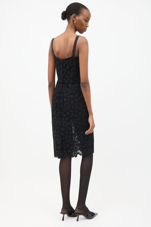 Dolce & Gabbana Black Floral Lace Midi Dress