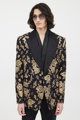 Dolce & Gabbana Black & Gold Floral Brocade Blazer