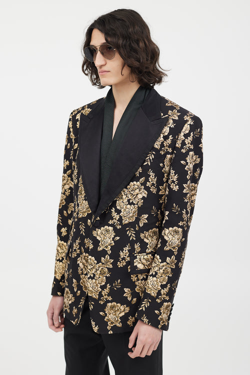 Dolce & Gabbana Black & Gold Floral Brocade Blazer