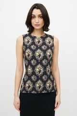 Dolce & Gabbana Black & Gold Heart Crest Sleeveless Blouse
