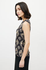 Dolce & Gabbana Black & Gold Heart Crest Sleeveless Blouse