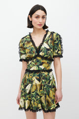 Dolce & Gabbana Black & Green Cady Pear Lace Dress