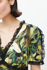 Dolce & Gabbana Black & Green Cady Pear Lace Dress