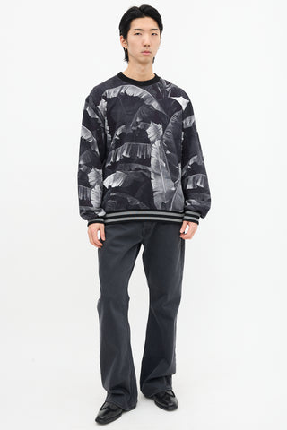 Dolce & Gabbana Black & Grey Foliage Graphic Crewneck