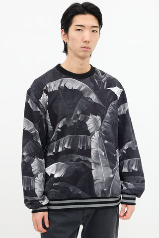 Dolce & Gabbana Black & Grey Foliage Graphic Crewneck