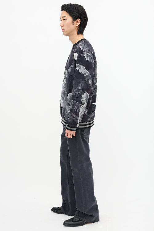 Dolce & Gabbana Black & Grey Foliage Graphic Crewneck