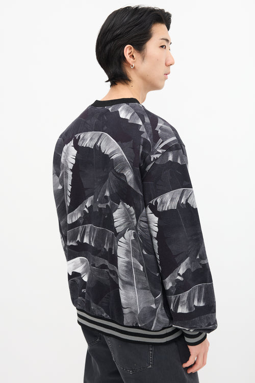 Dolce & Gabbana Black & Grey Foliage Graphic Crewneck