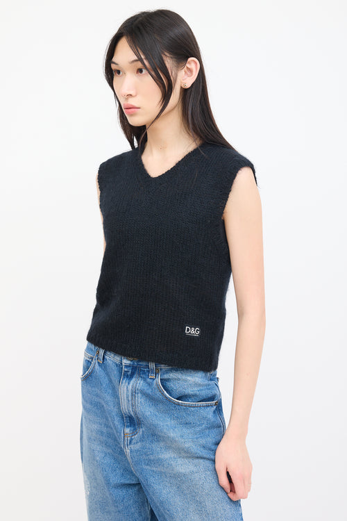 Dolce & Gabbana Black Knit V-Neck Vest