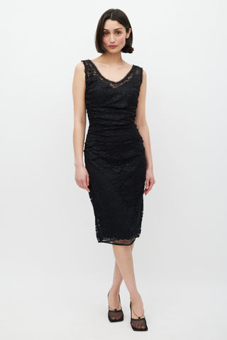 Dolce & Gabbana Black Lace Gathered Dress