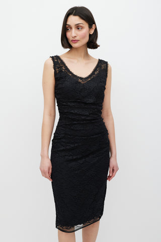 Dolce & Gabbana Black Lace Gathered Dress