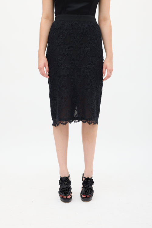 Dolce & Gabbana Black Lace Overlay Midi Skirt