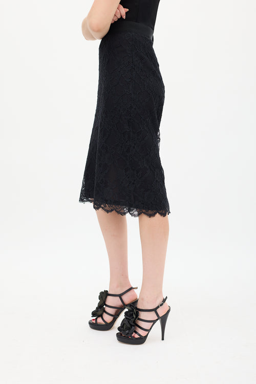 Dolce & Gabbana Black Lace Overlay Midi Skirt