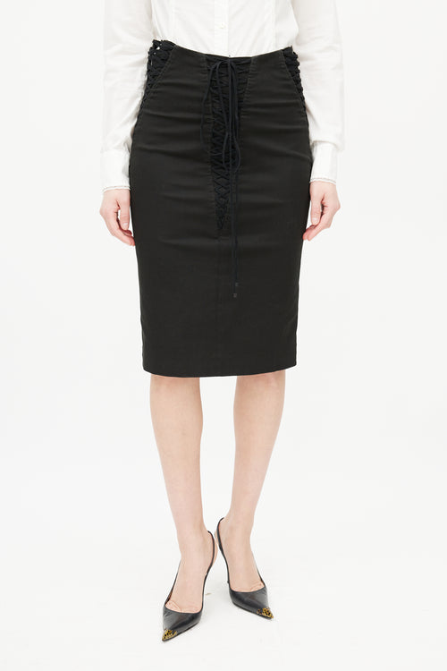 Dolce & Gabbana Black Lace Up Pencil Midi Skirt