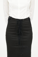 Dolce & Gabbana Black Lace Up Pencil Midi Skirt