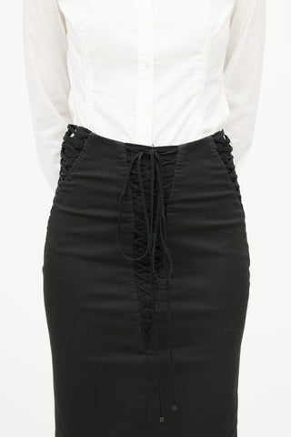 Dolce & Gabbana Black Lace Up Pencil Midi Skirt