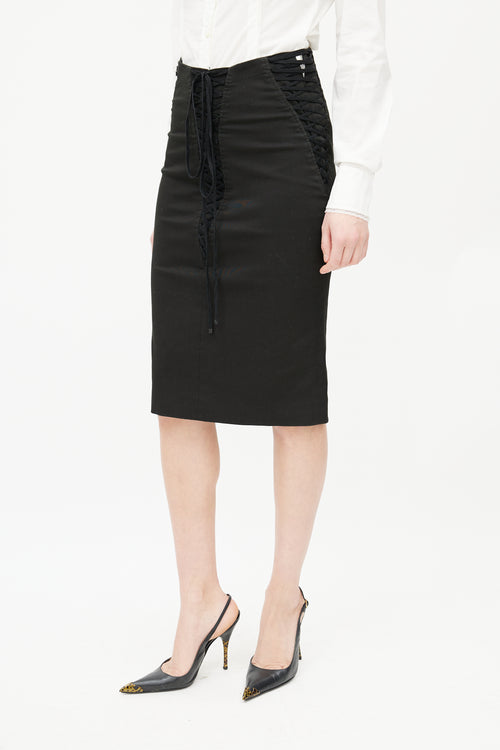 Dolce & Gabbana Black Lace Up Pencil Midi Skirt