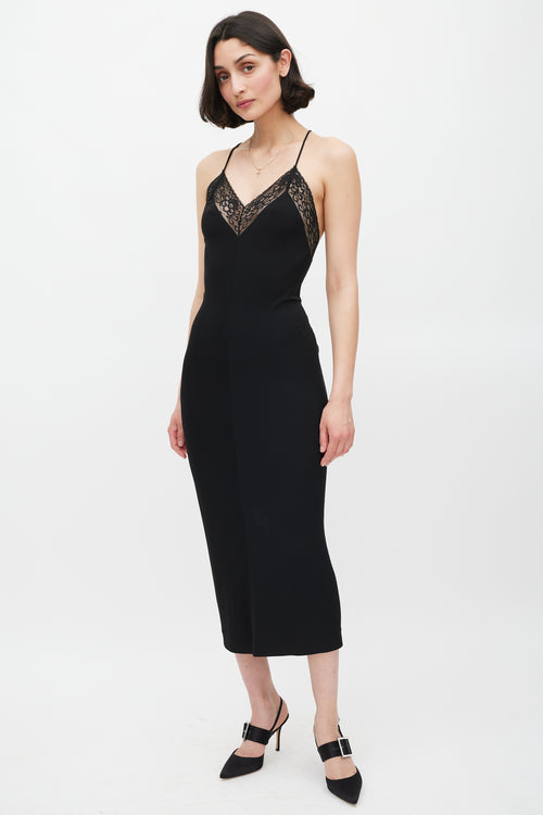 Dolce & Gabbana Black Lace Trimmed Low Back Dress