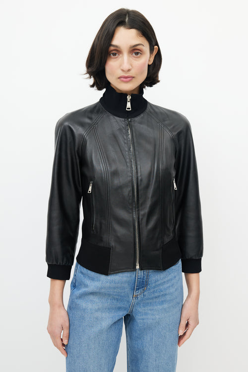 Dolce & Gabbana Black Leather Bomber Jacket