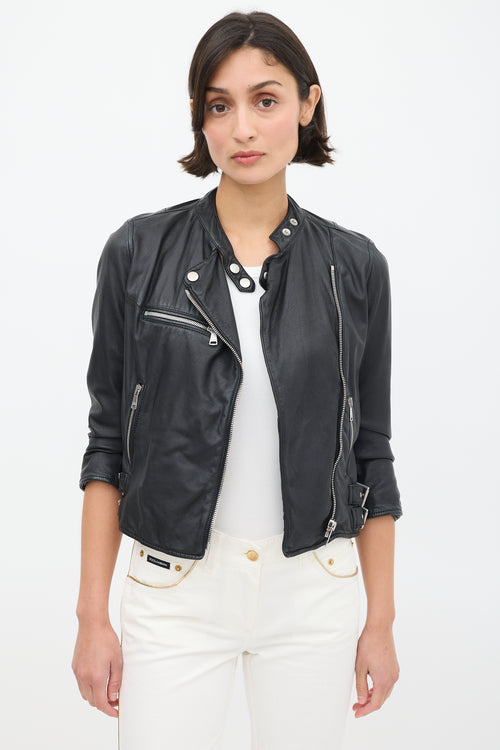 Dolce & Gabbana Black Leather & Silk Lined Biker Jacket