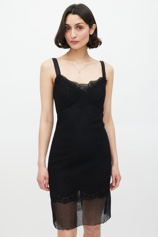 Dolce & Gabbana Black Mesh Layered Midi Dress