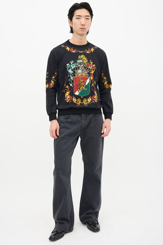 Dolce & Gabbana Black & Multi Armour Graphic Crewneck