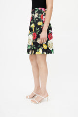Dolce & Gabbana Black & Multi Floral Buttoned Skirt