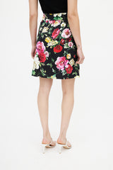Dolce & Gabbana Black & Multi Floral Buttoned Skirt