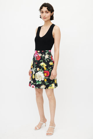 Dolce & Gabbana Black & Multi Floral Buttoned Skirt