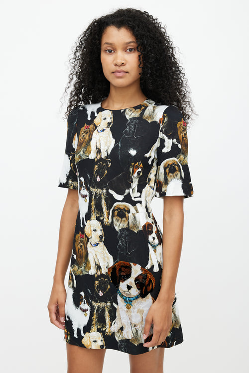 Dolce & Gabbana Black & Multicolour Dog Print Dress