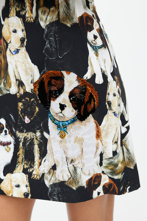 Dolce & Gabbana Black & Multicolour Dog Print Dress