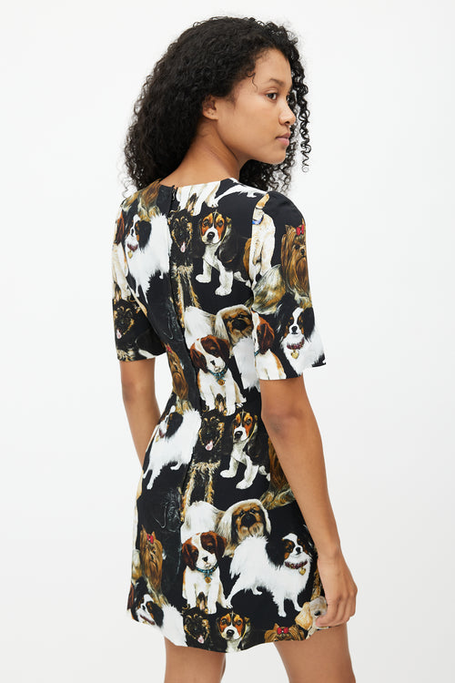 Dolce & Gabbana Black & Multicolour Dog Print Dress